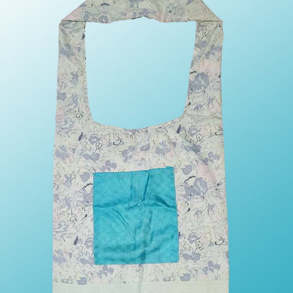 Wevez White & Blue Sari Silk Lightweight Shoulder Bag with Pocket